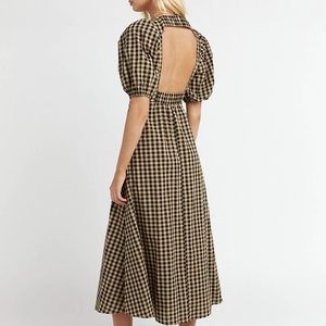 DISSH ELM BEIGE GINGHAM MIDI DRESS US SIZE 10